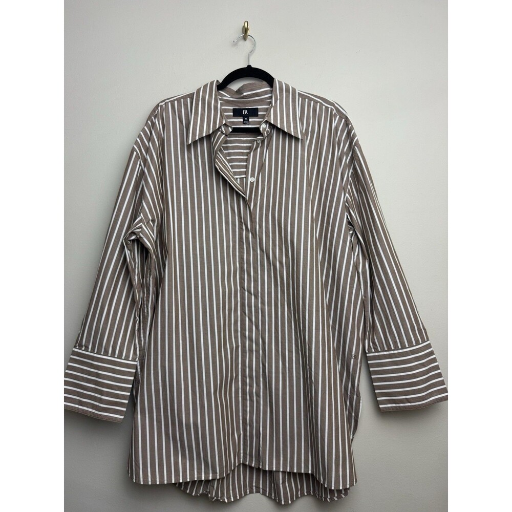 Banana Republic Womens The Oversized Shirt Top Size XL Striped Brown 100% Cotton